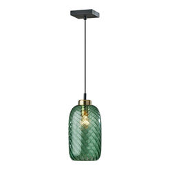 Darcie Emerald Green Glass Cylinder and Brass Pendant Lamp