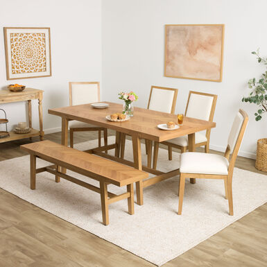 Zane Warm Wheat Wood Herringbone Parquet 6 Piece Dining Set Zane Warm Wheat Wood Herringbone Parquet 6 Piece Dining Set