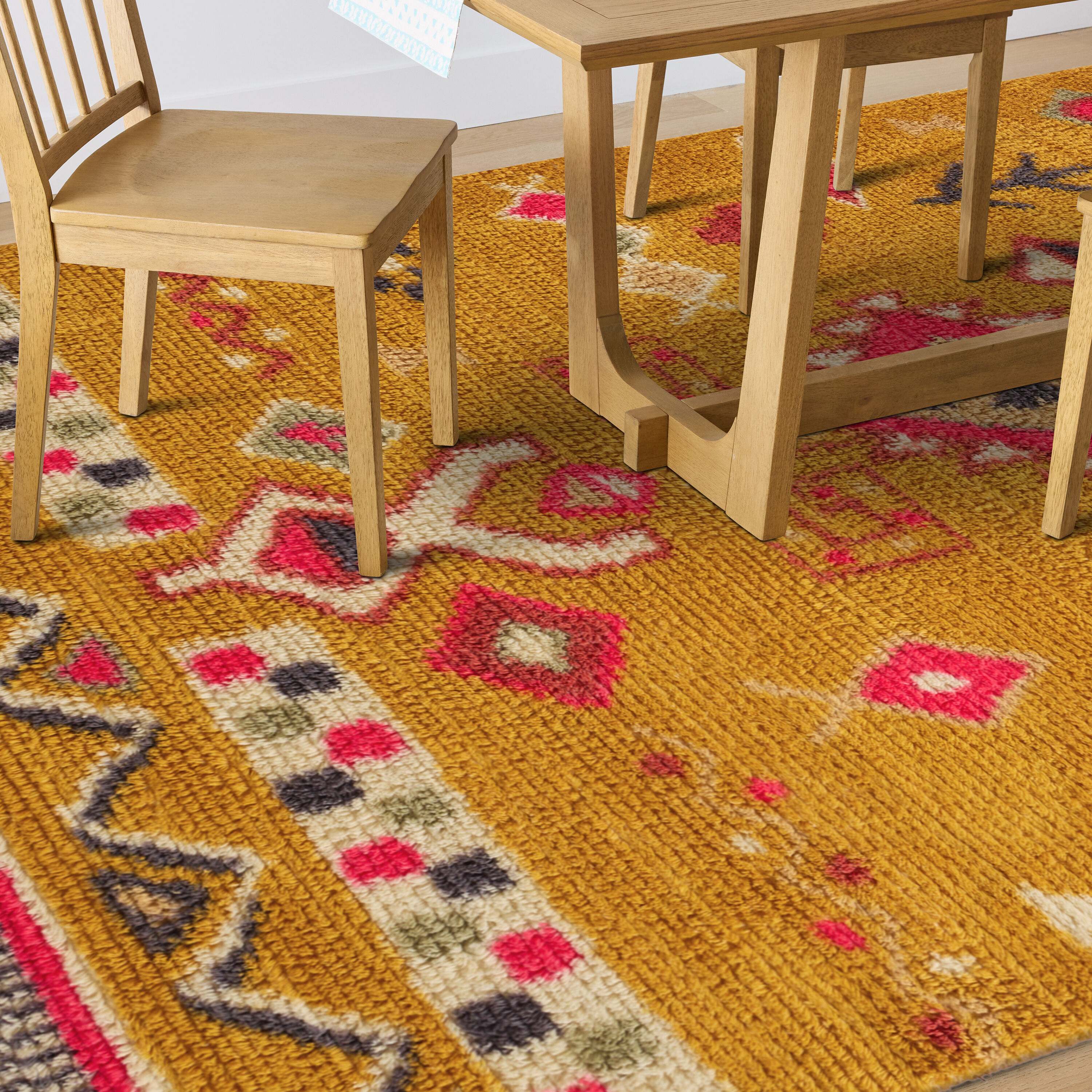Asilah Mustard and Pink Moroccan Style Woven Wool Area Rug image number 1