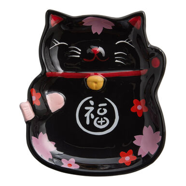 Black Lucky Cat Cherry Blossom Figural Appetizer Plate Black Lucky Cat Cherry Blossom Figural Appetizer Plate