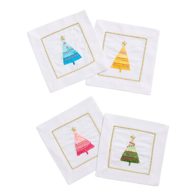 Rainbow Holiday Trees Embroidered Cocktail Napkins 4 Pack Rainbow Holiday Trees Embroidered Cocktail Napkins 4 Pack