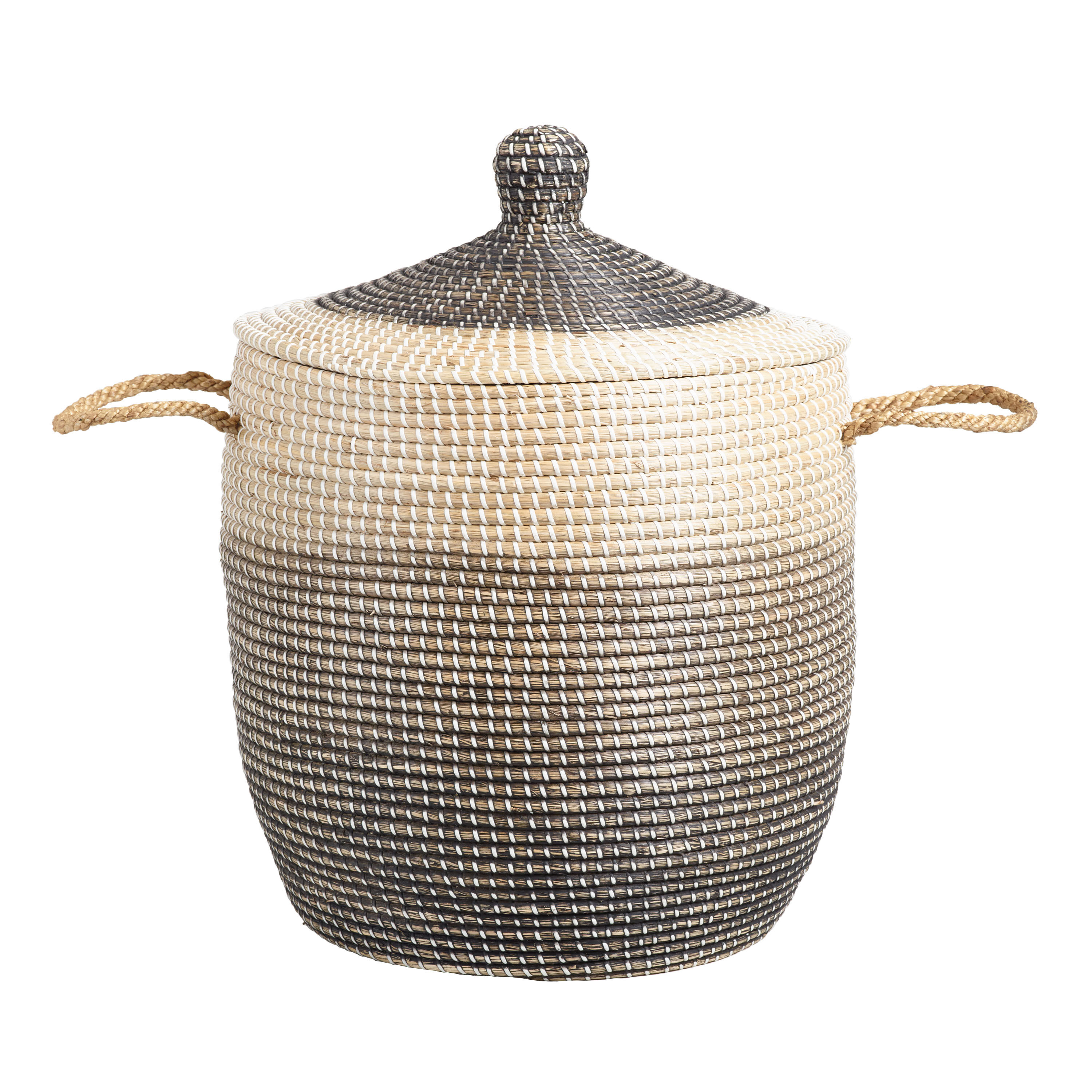 Amelia Ombre Seagrass Tote Basket With Lid - World Market