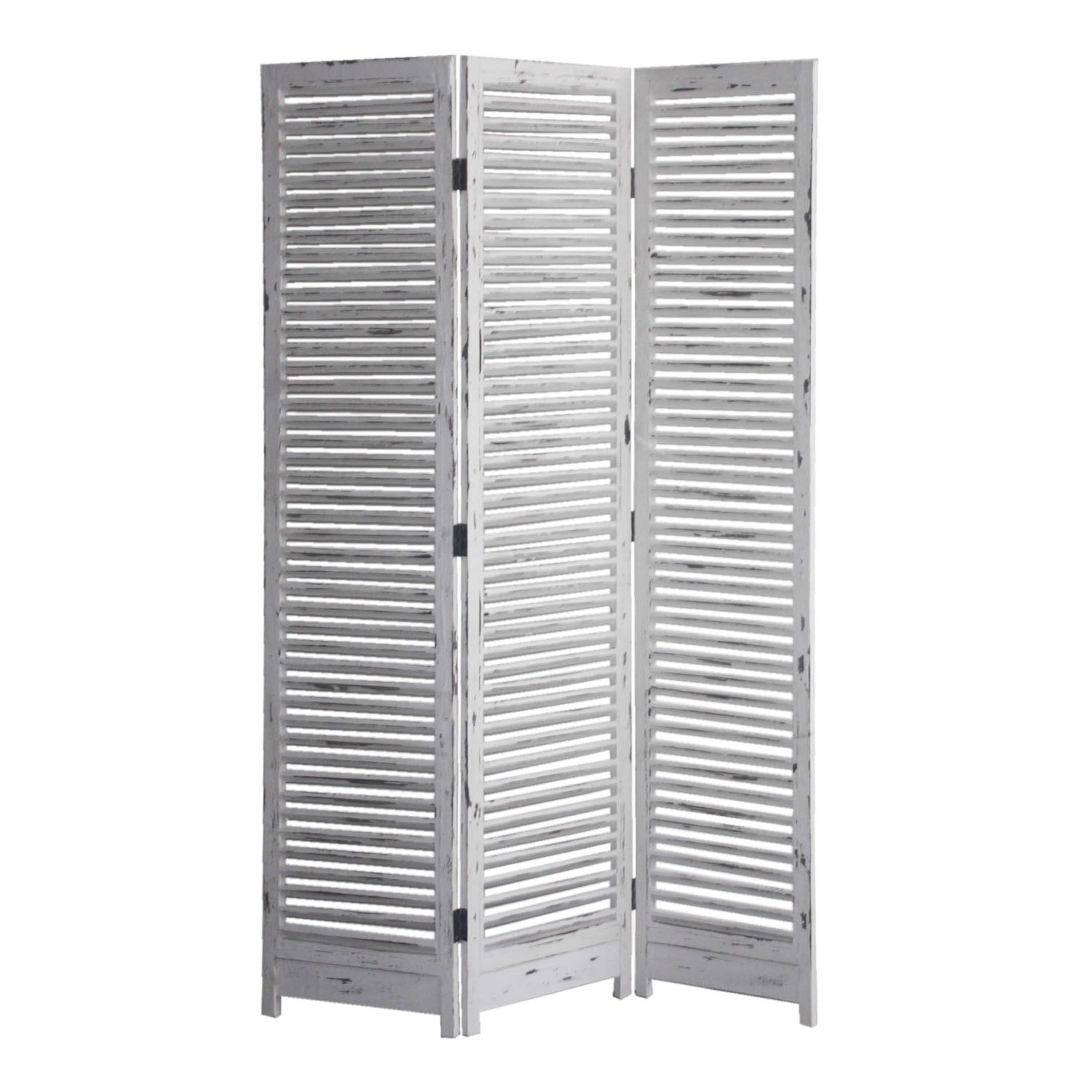 French Country Whitewashed Wood 3 Panel Folding Screen image number 0