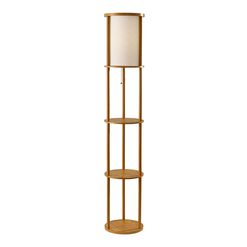 Winsted Round Natural Wood Floor Lamp With Shelves