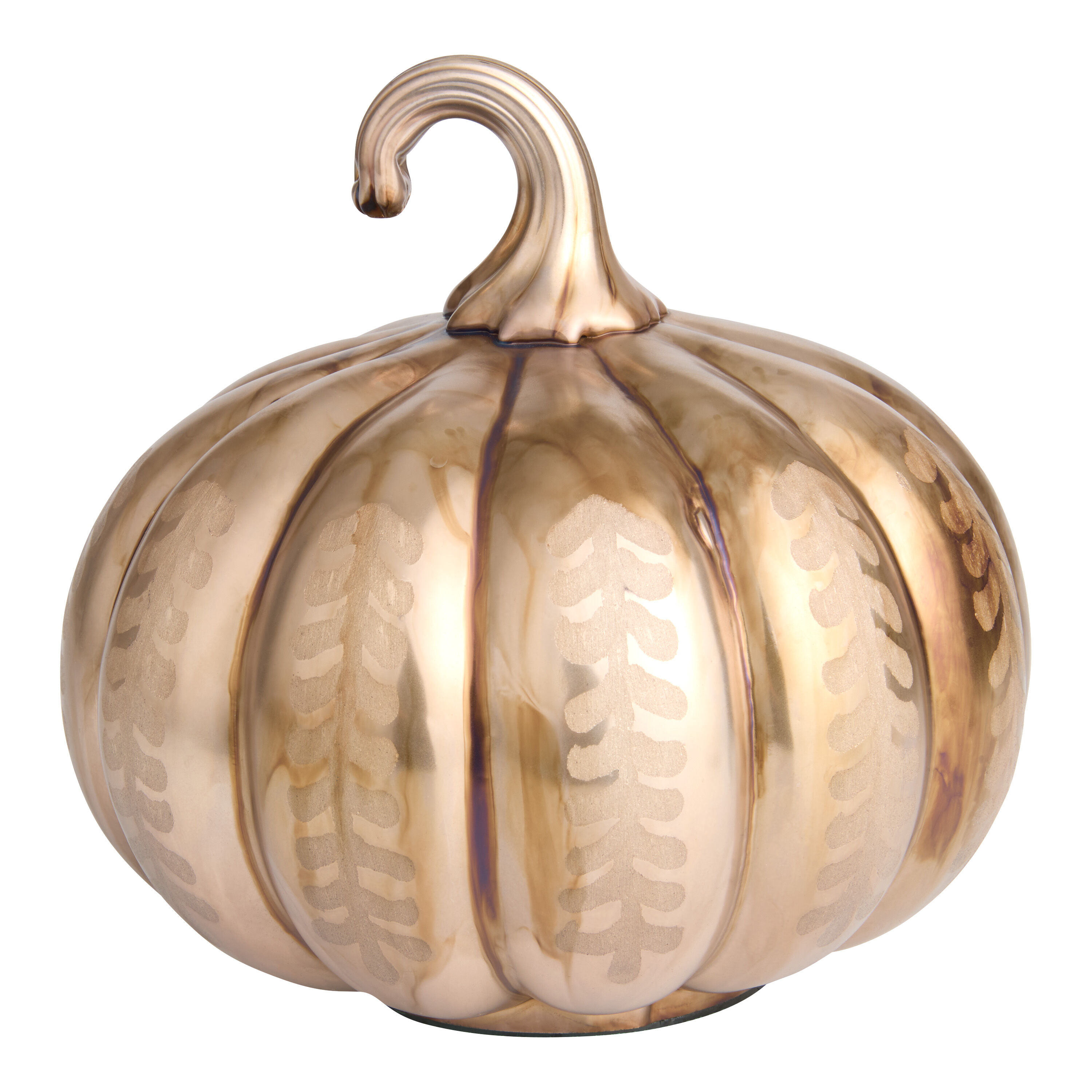 Gold Mercury Glass Etched Botanical Pumpkin Decor image number 1