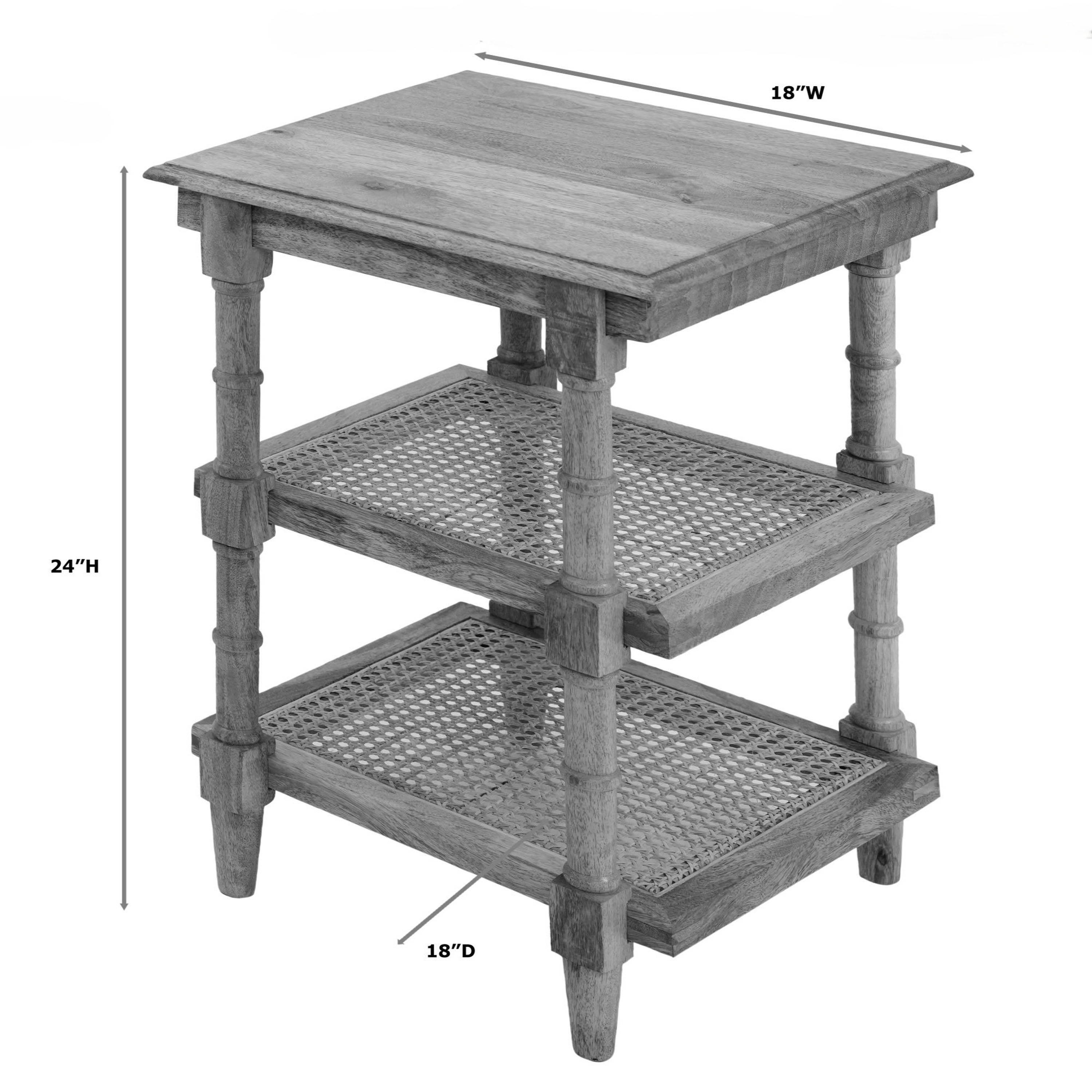 Constantine Wood and Rattan Side Table with Shelves image number 3