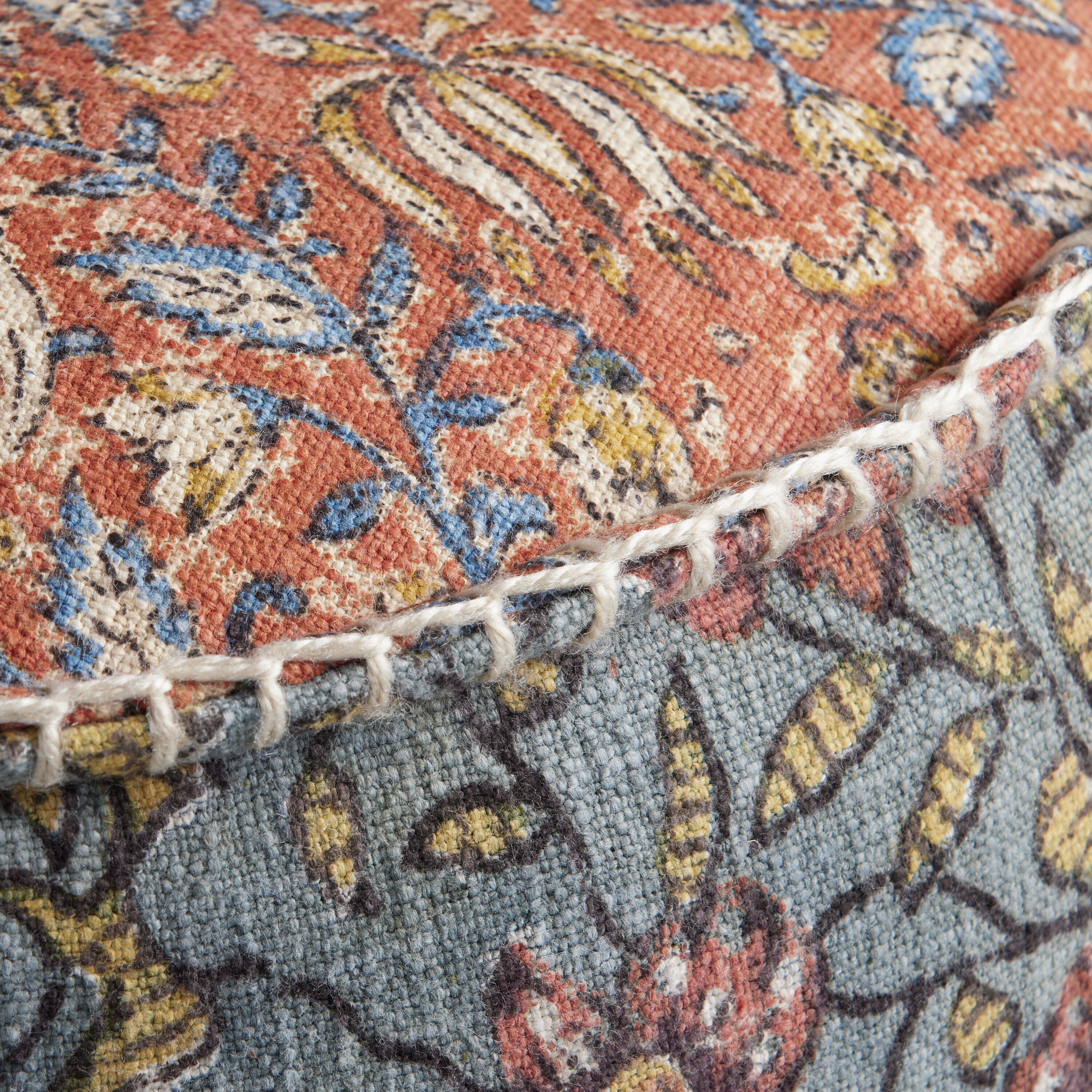 Round Coral And Blue Jaipur Block Print Pouf World Market