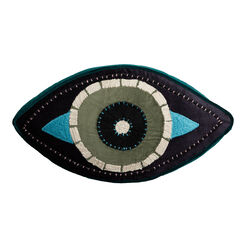 Teal and Black Evil Eye Gusseted Throw Pillow
