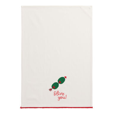 White and Red Olive You Embroidered Kitchen Towel White and Red Olive You Embroidered Kitchen Towel