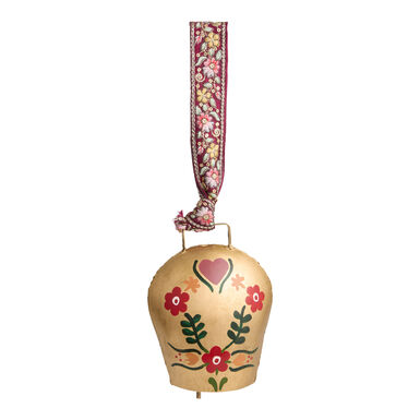 CRAFT Wide Gold Painted Cow Bell on Embroidered Loop Decor CRAFT Wide Gold Painted Cow Bell on Embroidered Loop Decor