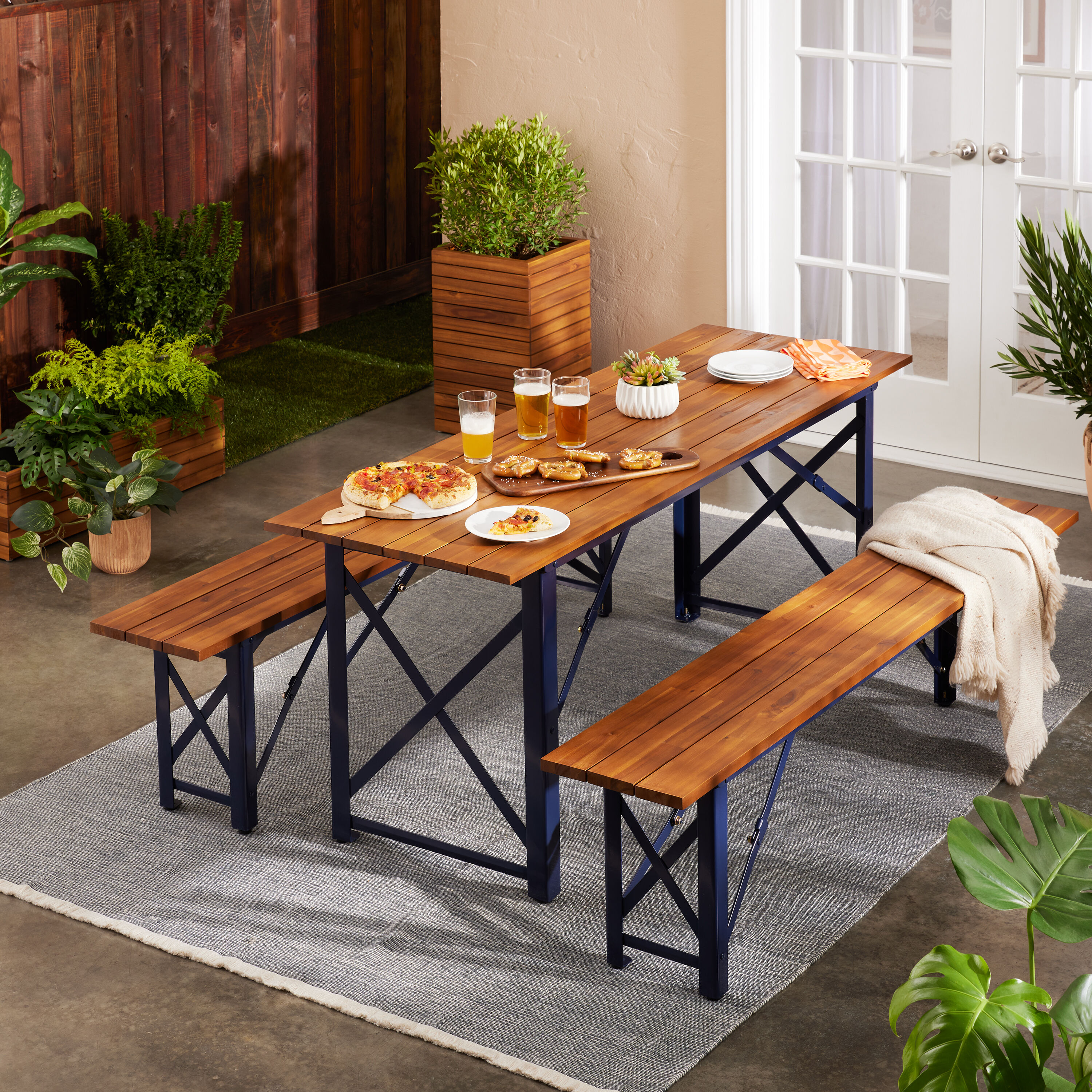 Beer Garden Wood and Metal Folding Outdoor Dining Table World Market