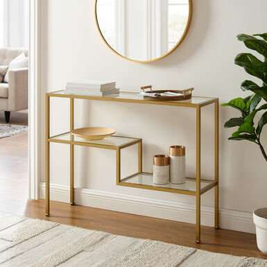 Ezra Metal and Glass Console Table with Shelves Ezra Metal and Glass Console Table with Shelves