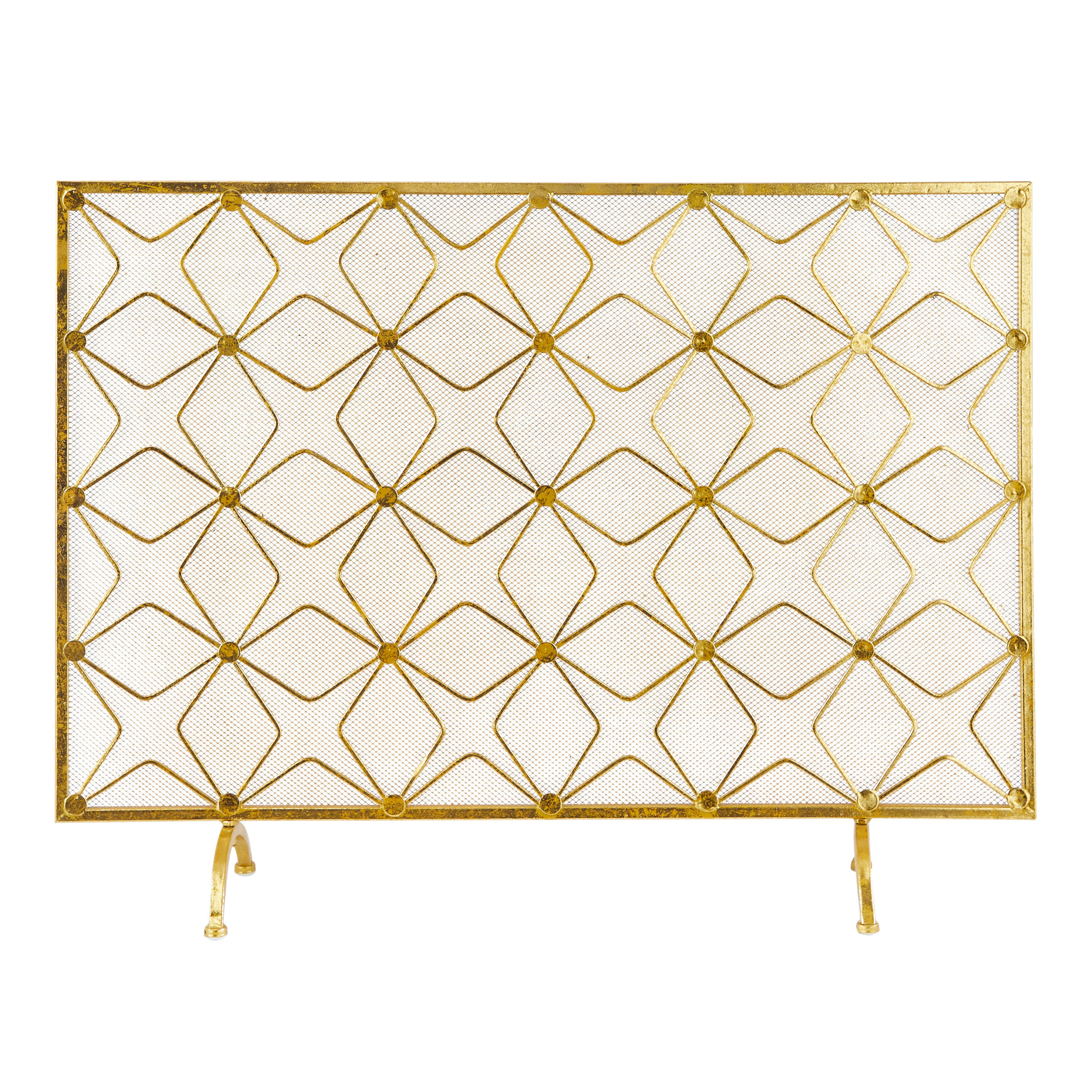 Gold Metal Mesh Star Single Panel Fireplace Screen