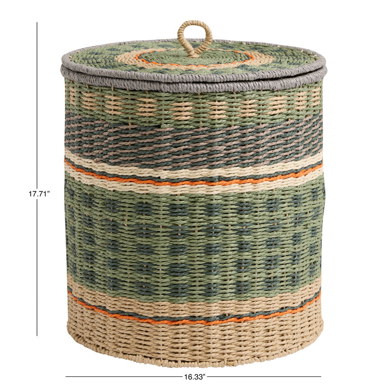 Nico Green Multicolor Paper Rope Basket with Lid image number 5