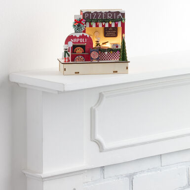 Laser Cut Wood Holiday Pizza Stall LED Light Up Decor Laser Cut Wood Holiday Pizza Stall LED Light Up Decor