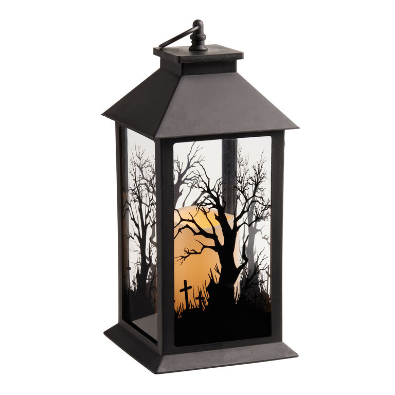 Black Halloween Tree Lantern LED Light Up Decor - World Market