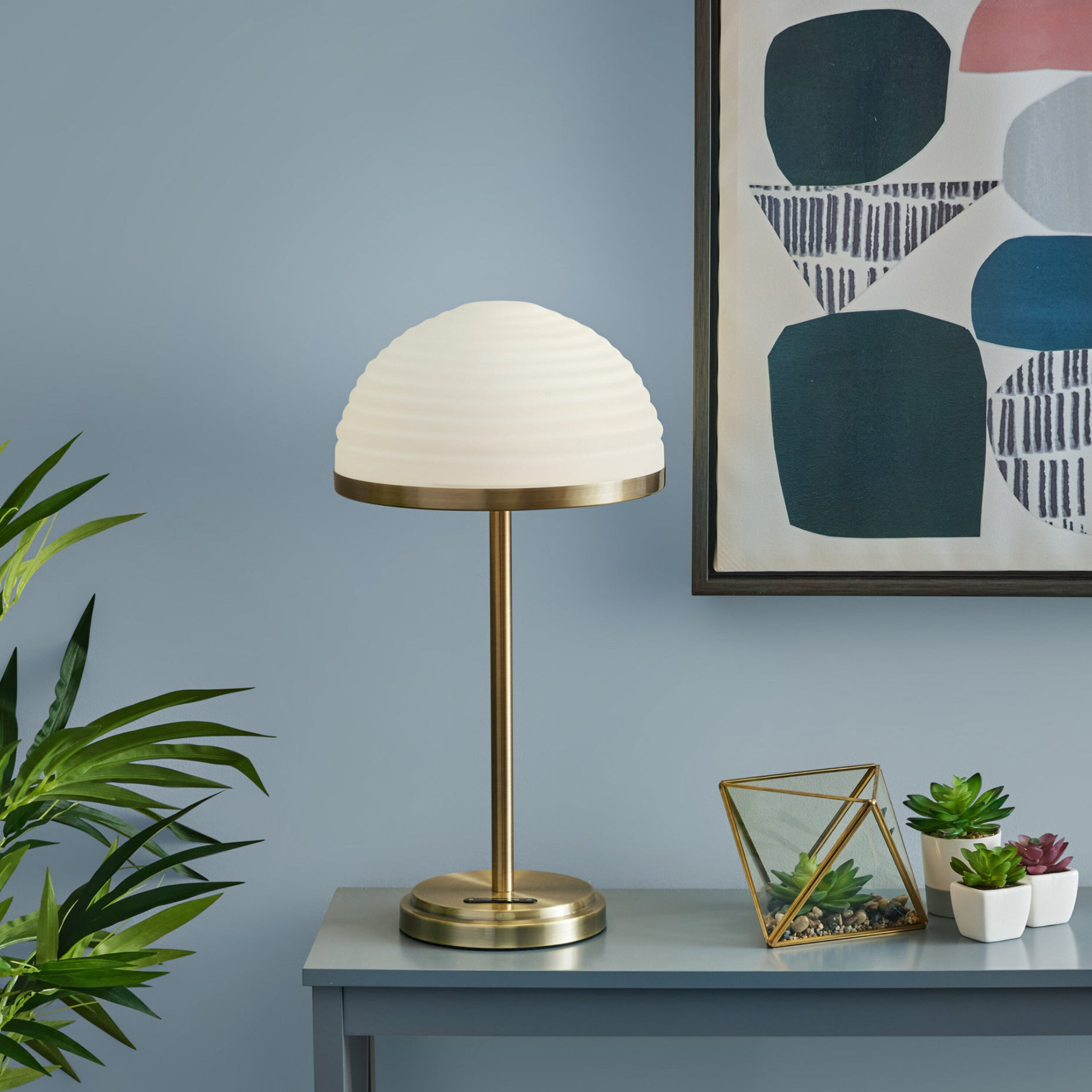 Milford Frosted Glass Dome and Antique Brass LED Table Lamp by World Market