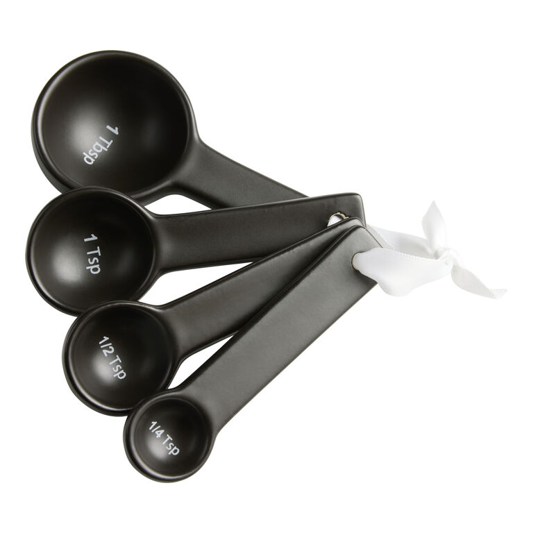 2lbdepot Black Measuring Spoons Set of 7 Includes Bonus Leveler, Premium, Rust Proof