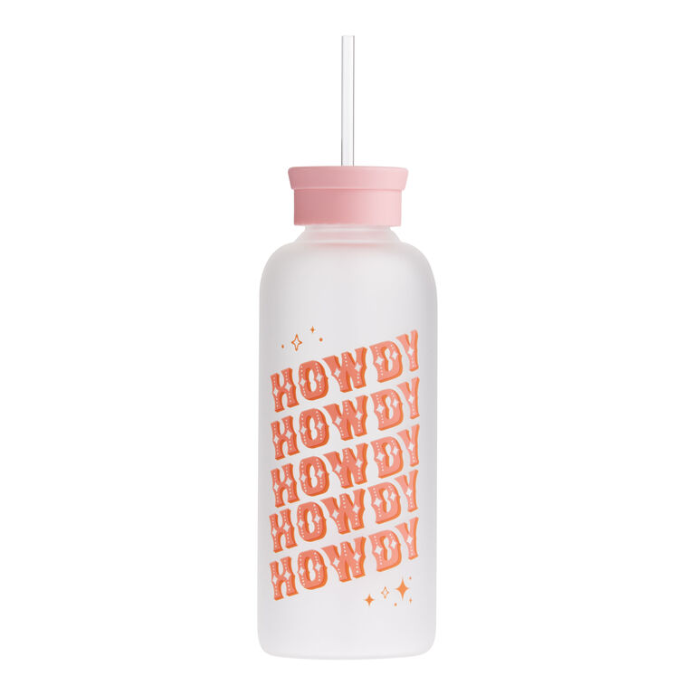 Studio Oh Pink Howdy Glass Water Bottle With Straw - World Market