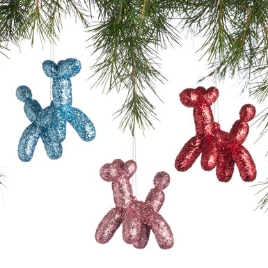 Glitter Balloon Animal Dog Ornaments Set of 3 Glitter Balloon Animal Dog Ornaments Set of 3