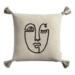 Ivory Embroidered Abstract Face Throw Pillow