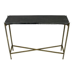 Brune Black Stone Top and Antique Gold Metal Console Table