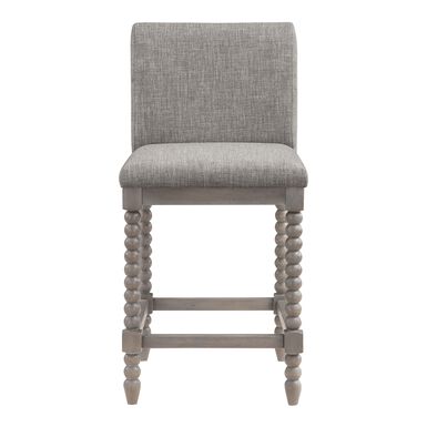 Morgan Brushed Gray Wood Bobbin Upholstered Counter Stool Morgan Brushed Gray Wood Bobbin Upholstered Counter Stool