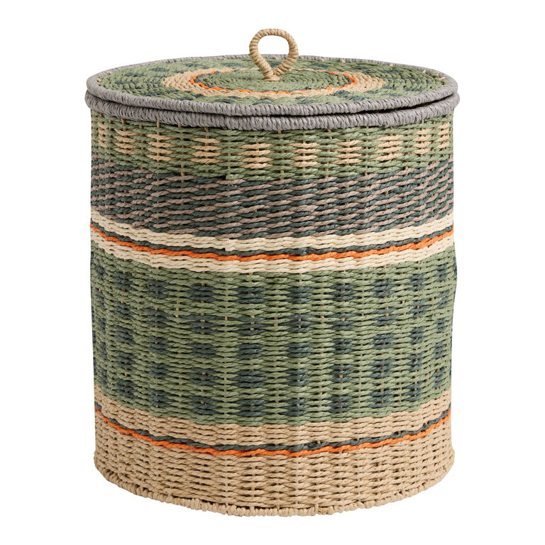 Nico Green Multicolor Paper Rope Basket with Lid image number 1