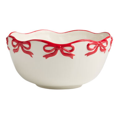 Cream and Red Bows Hand Painted Serving Bowl Cream and Red Bows Hand Painted Serving Bowl