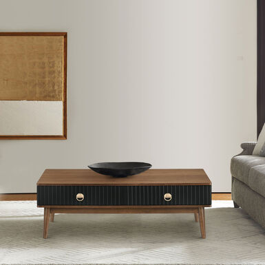 Jakob Walnut and Black Wood Coffee Table with Drawers Jakob Walnut and Black Wood Coffee Table with Drawers