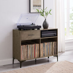 Chent Walnut Wood Media Stand with Record Storage