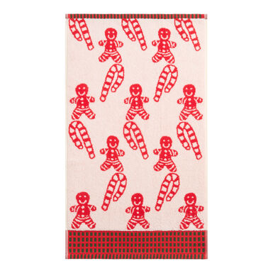 Red and Ivory Gingerbread Man Hand Towel Red and Ivory Gingerbread Man Hand Towel