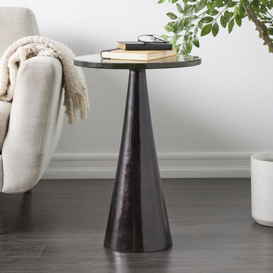 Kiona Round Metal and Glass Top Tapered Side Table Kiona Round Metal and Glass Top Tapered Side Table