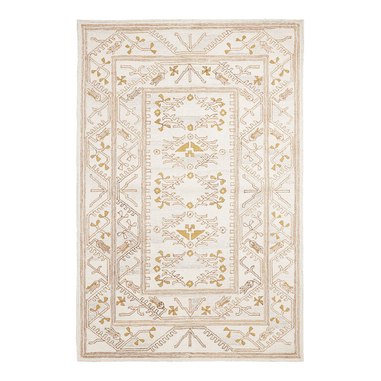 Vera Yellow and Ivory Persian Style Tufted Wool Area Rug - World Market
