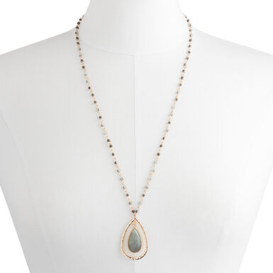 Gold And Semiprecious Labradorite Teardrop Pendant Necklace Gold And Semiprecious Labradorite Teardrop Pendant Necklace