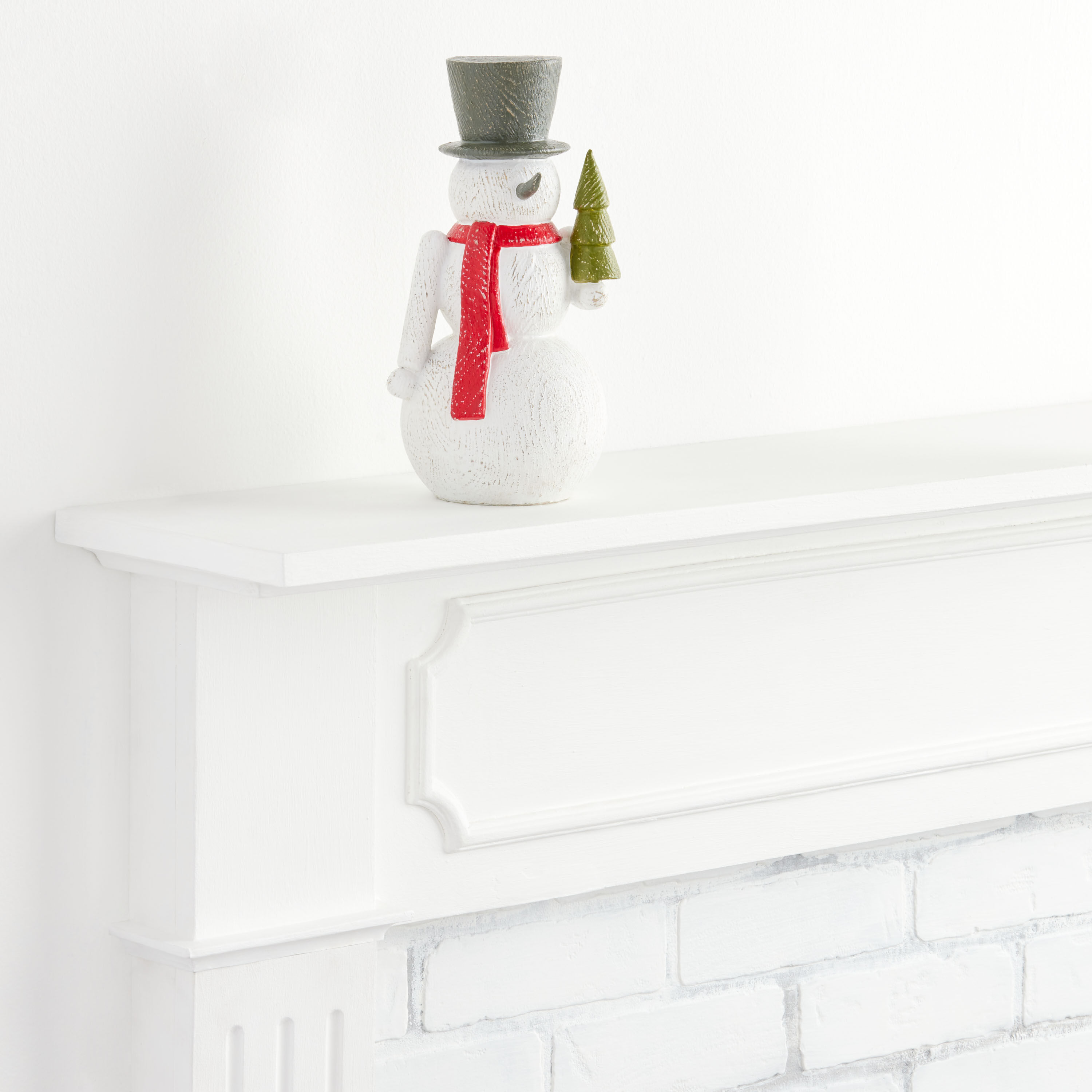 White Carved Resin Snowman With Scarf Decor image number 0