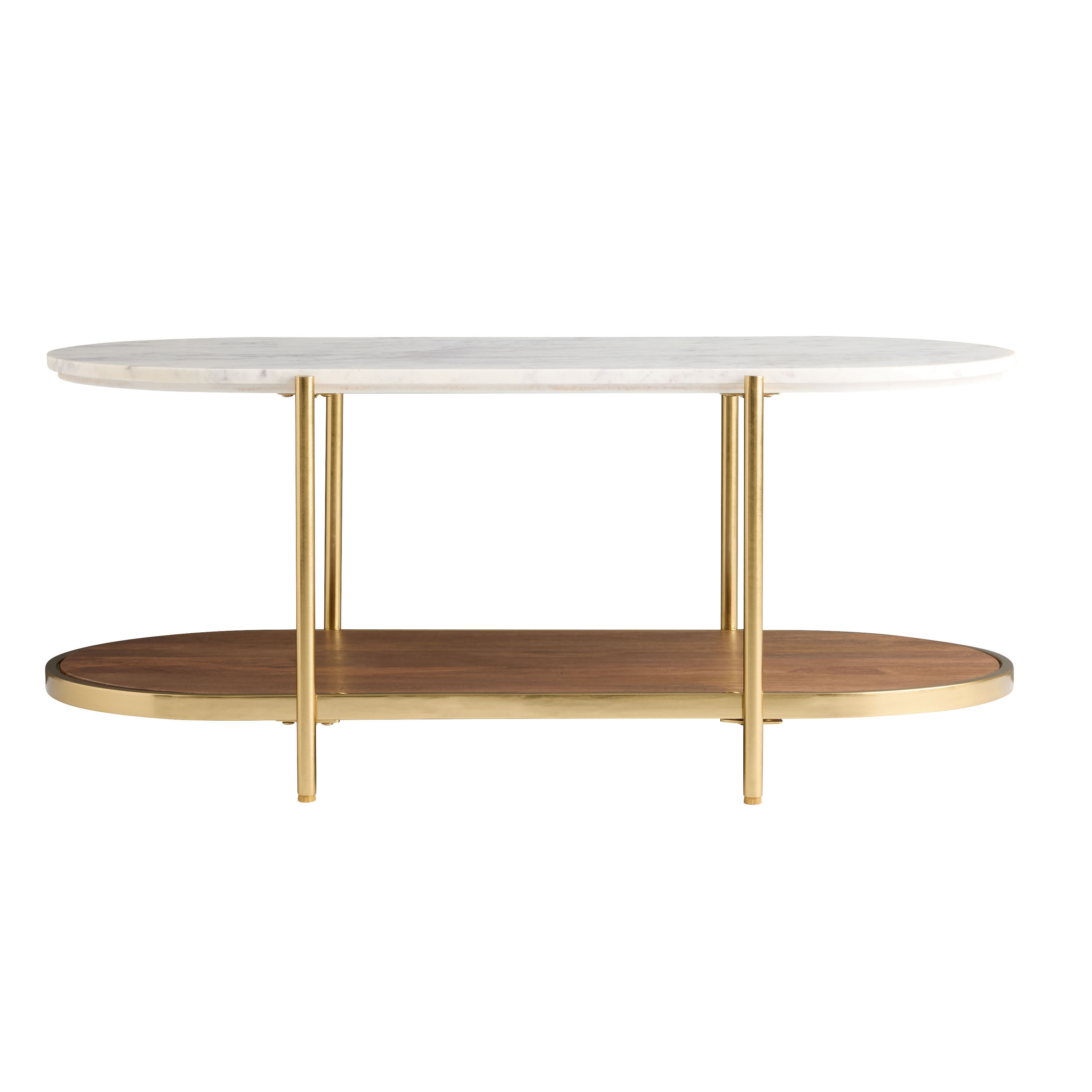 Amherst Oval White Marble and Wood Coffee Table with Shelf image number 2
