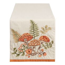 Embroidered Wildflower and Mushroom Table Runner