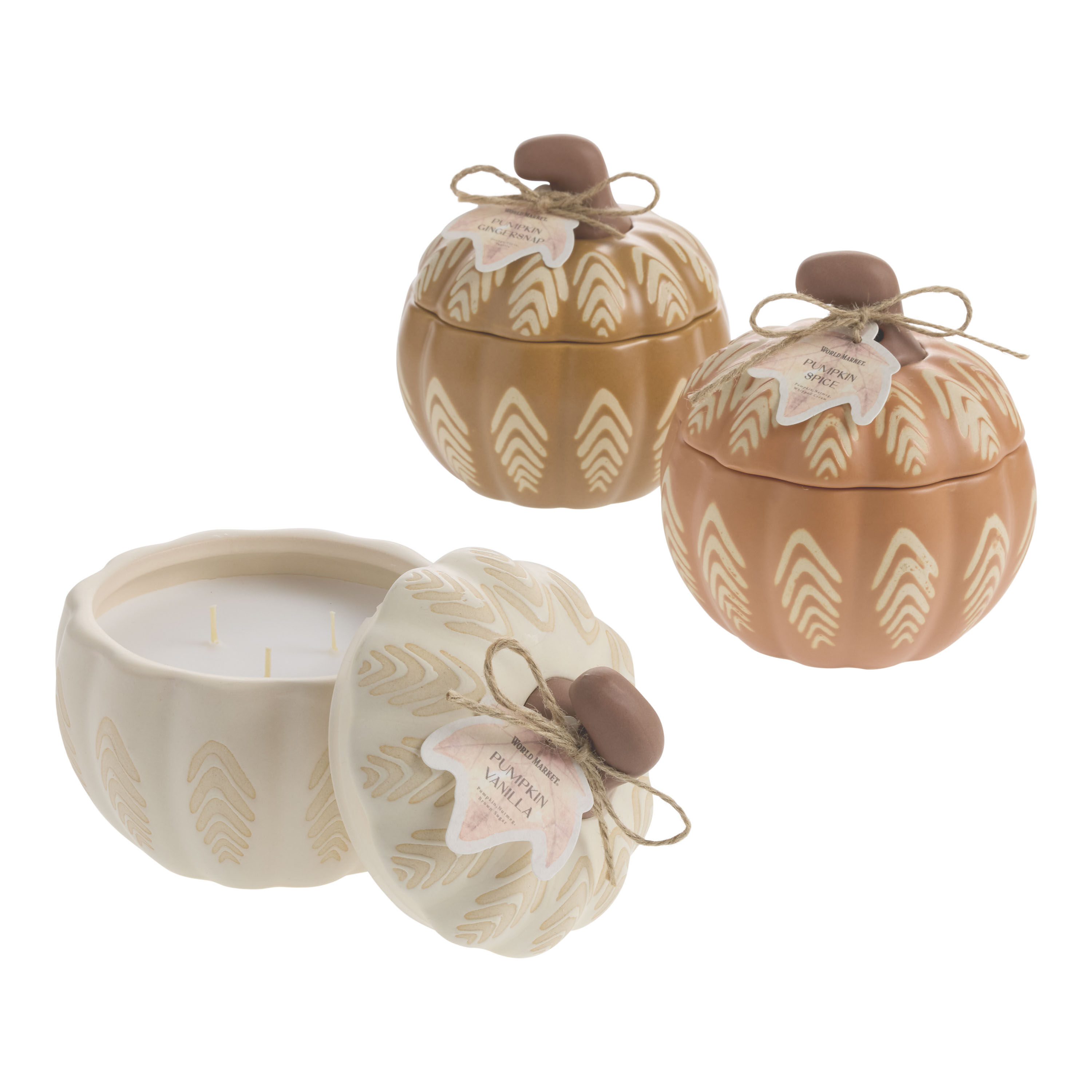 Small Wax Resist Pumpkin Ceramic Scented Candle image number 0