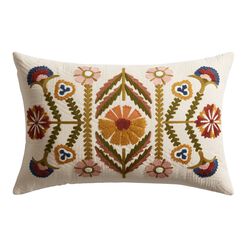 Embroidered Autumn Floral Lumbar Pillow