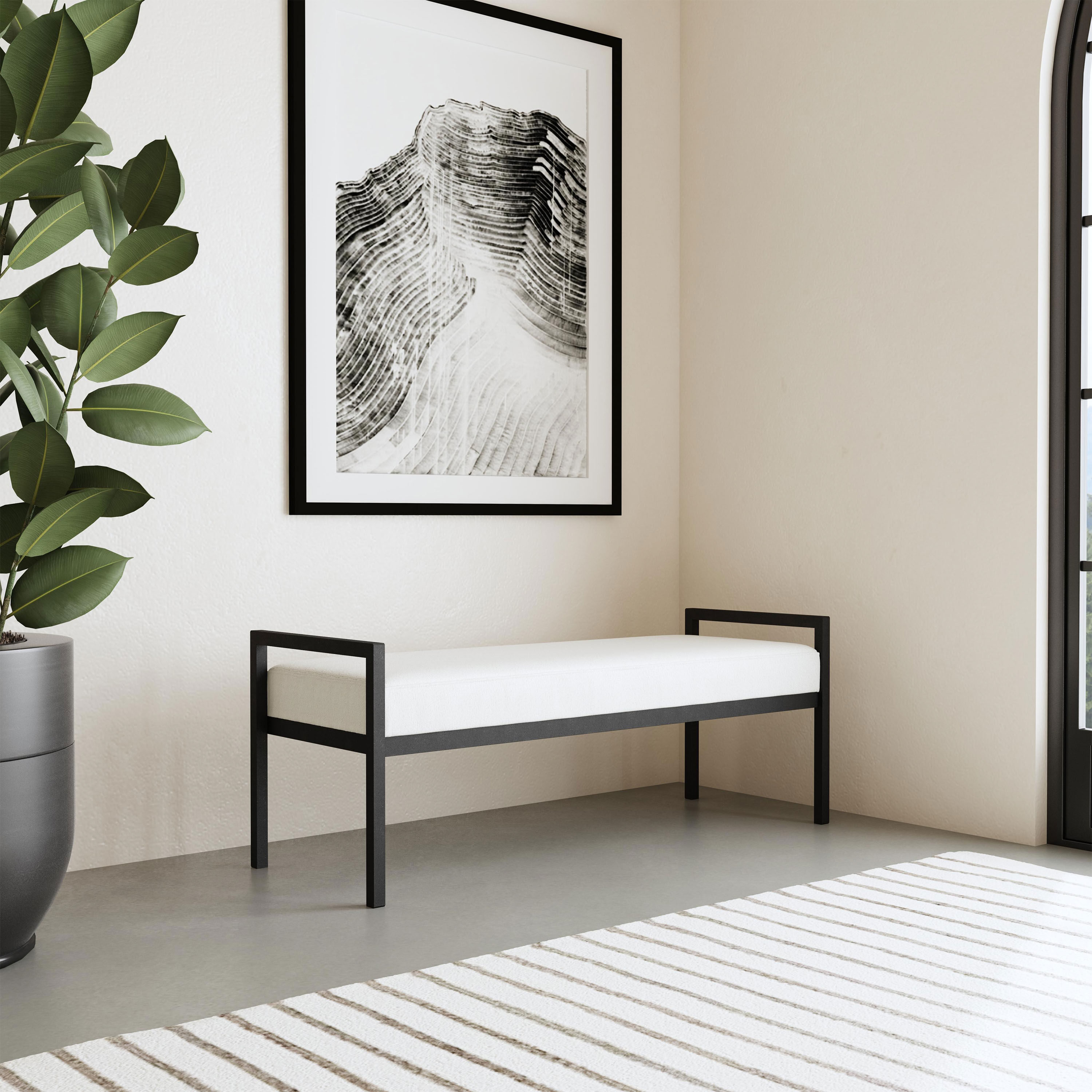 Eugene Black Metal Modern Industrial Upholstered Bench
