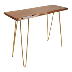 Madison Live Edge Acacia Wood and Gold Hairpin Console Table