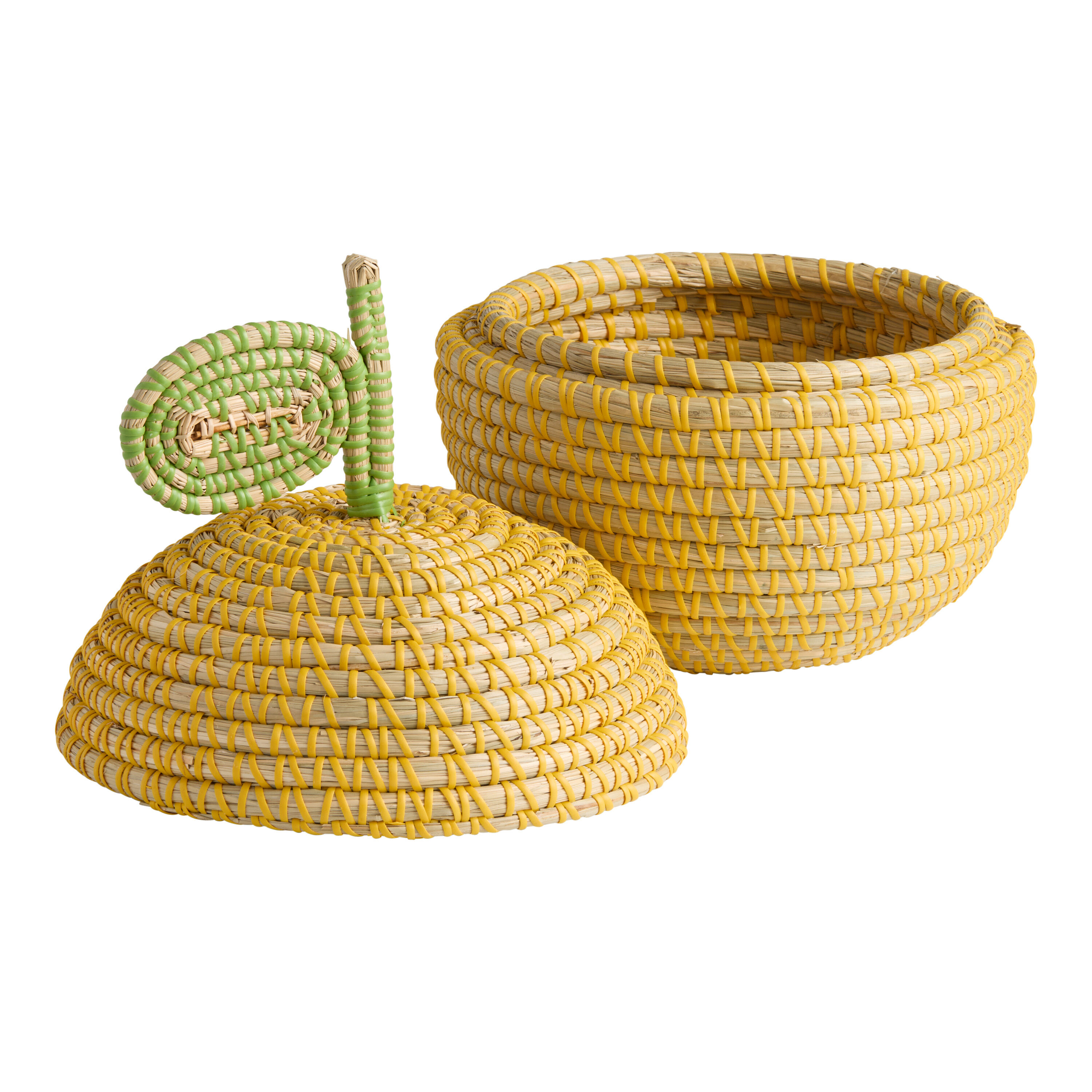 Gold Seagrass Lemon Shaped Basket with Lid image number 2