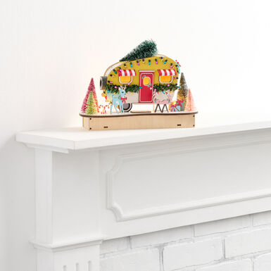 Laser Cut Wood Mid Century Trailer LED Light Up Decor Laser Cut Wood Mid Century Trailer LED Light Up Decor