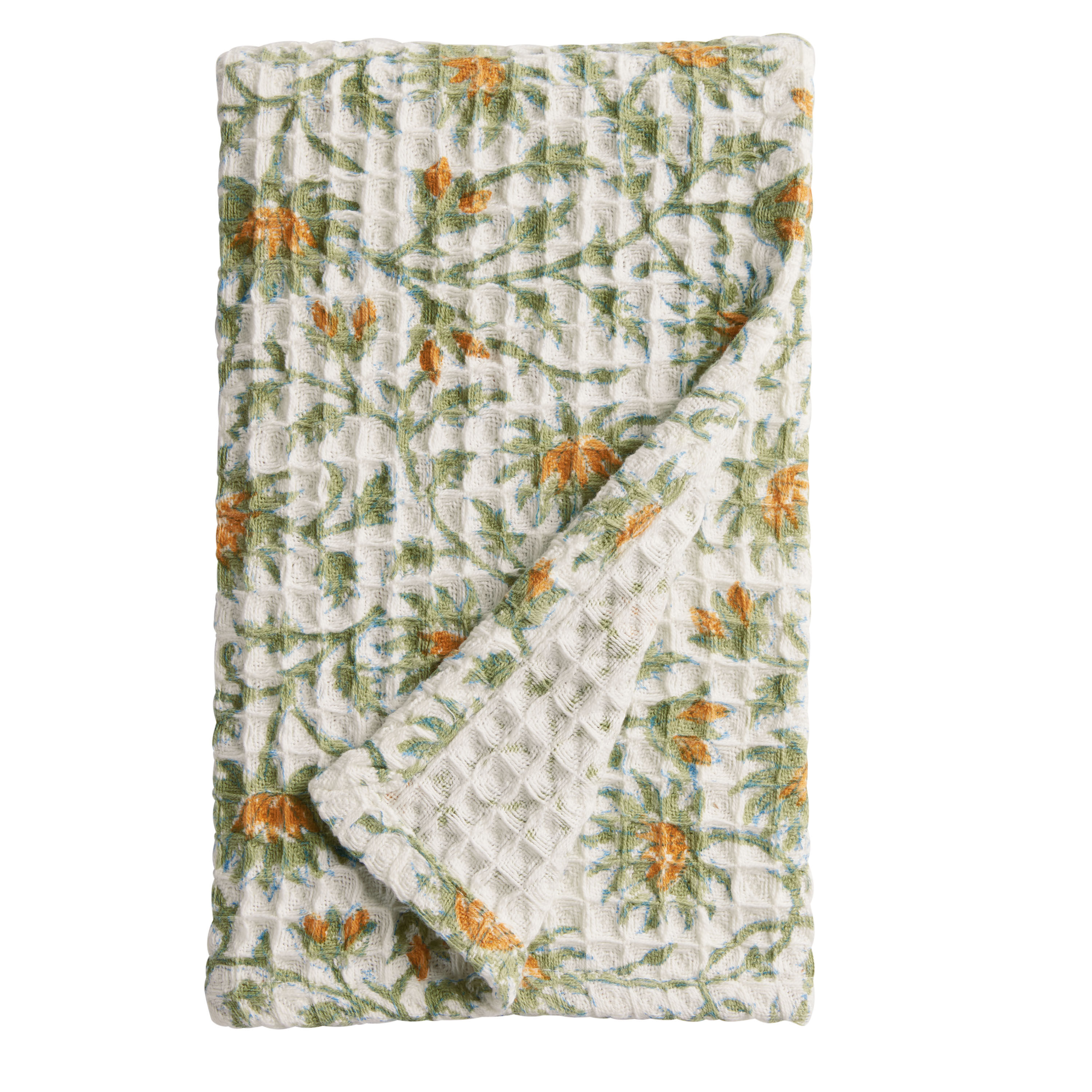 Yellow Flower Block Print Waffle Weave Hand Towel World Market