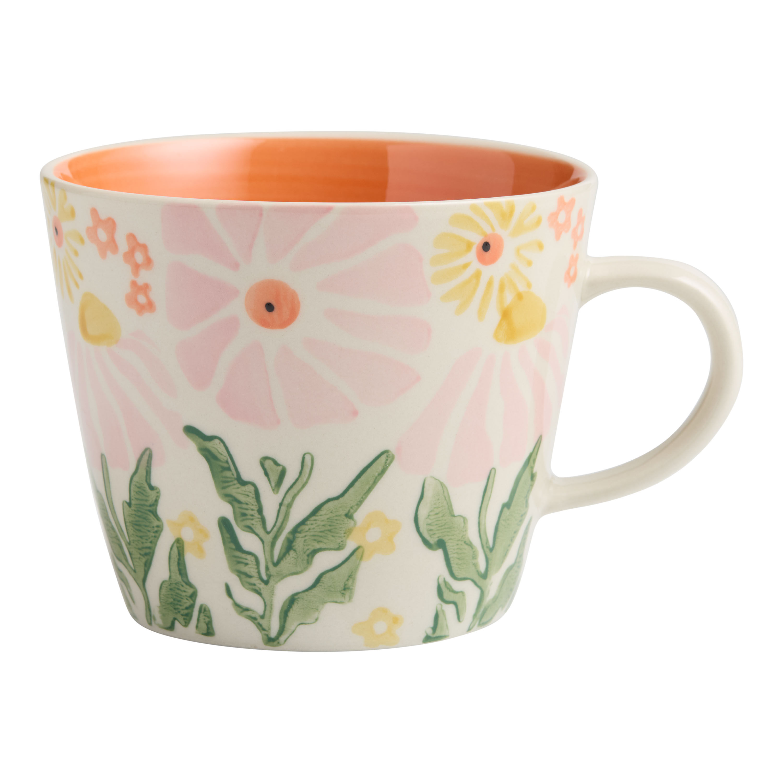Pink and Coral Retro Floral Hand Painted Ceramic Mug