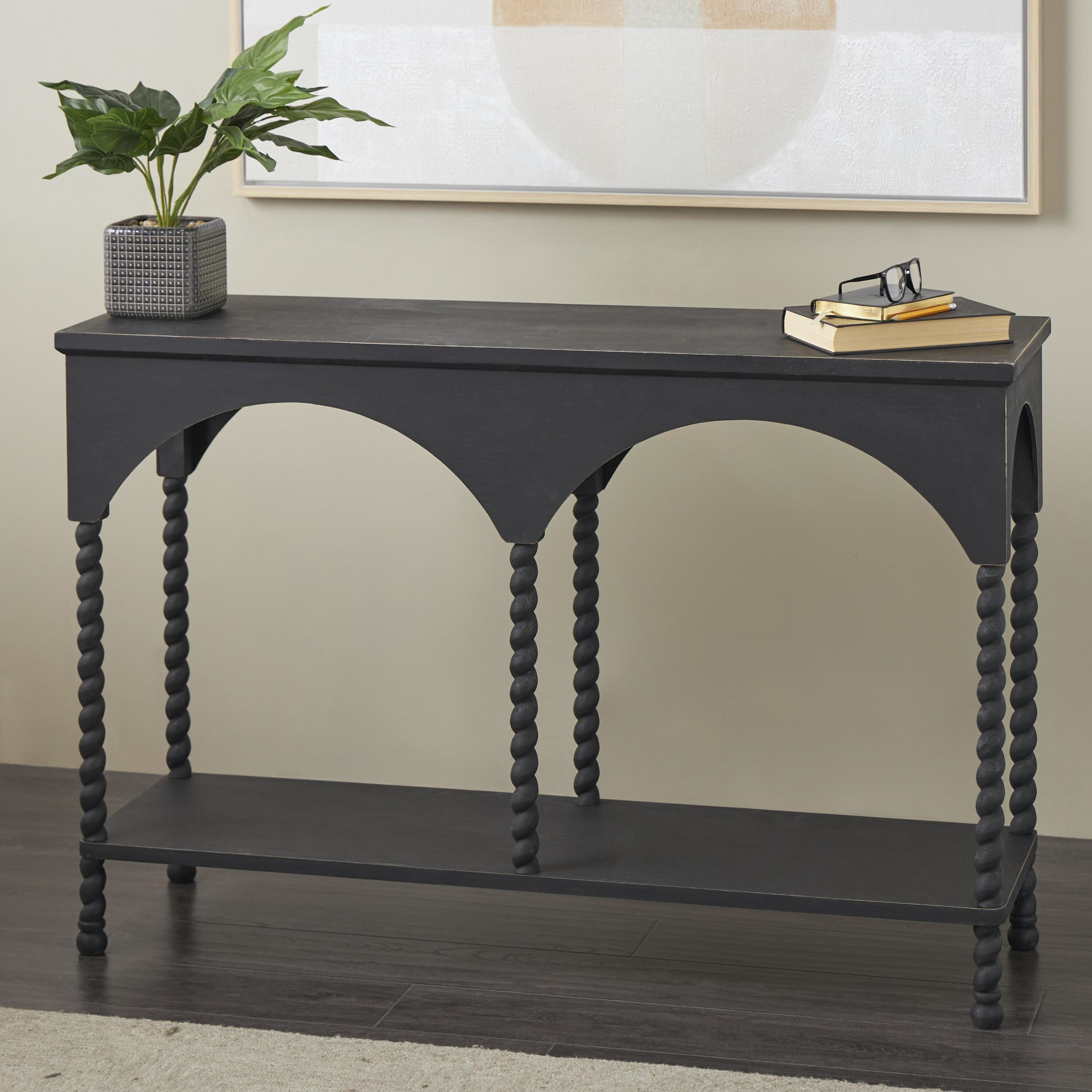 Florencia Matte Black Wood Arched Console Table with Shelf image number 1
