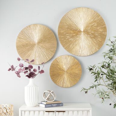 Gold Ribbed Plate Wall Decor 3 Piece Gold Ribbed Plate Wall Decor 3 Piece