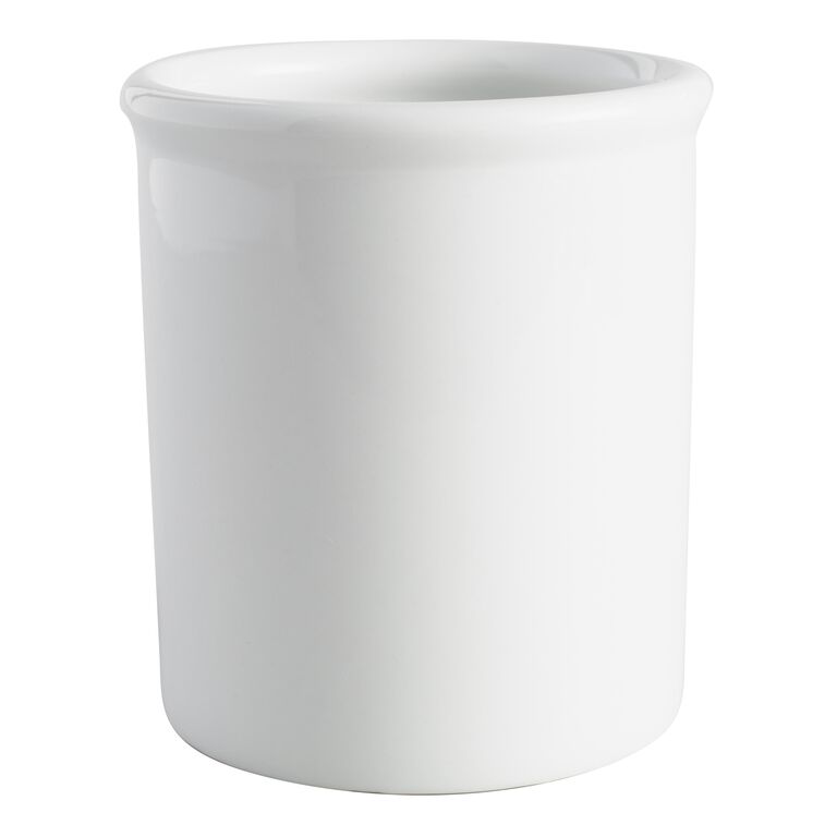 White Ceramic Utensil Holder, Utensil Crock Kitchen Organizer
