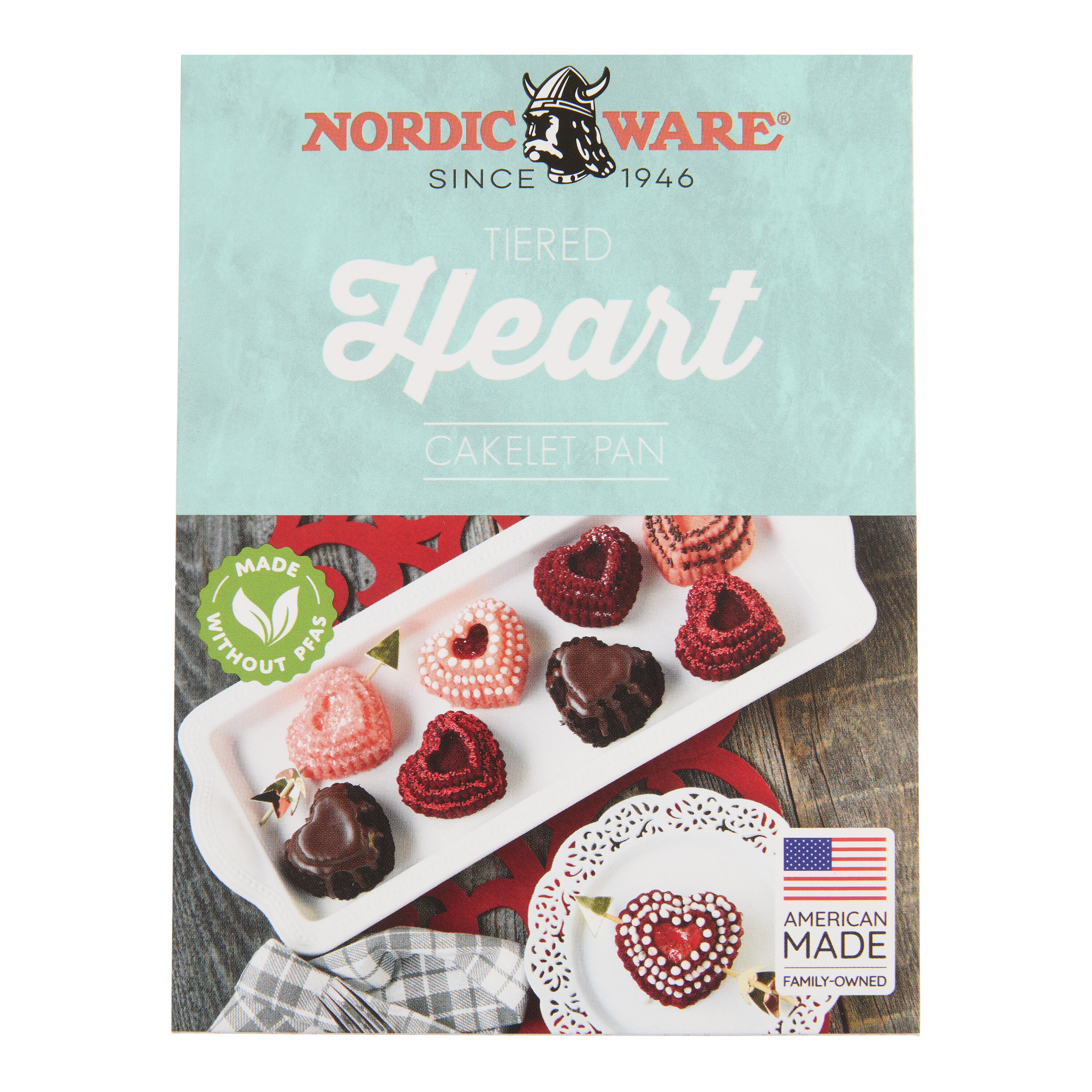 Nordic Ware Nonstick Aluminum Tiered Heart 6c Cakelet Pan image number 2